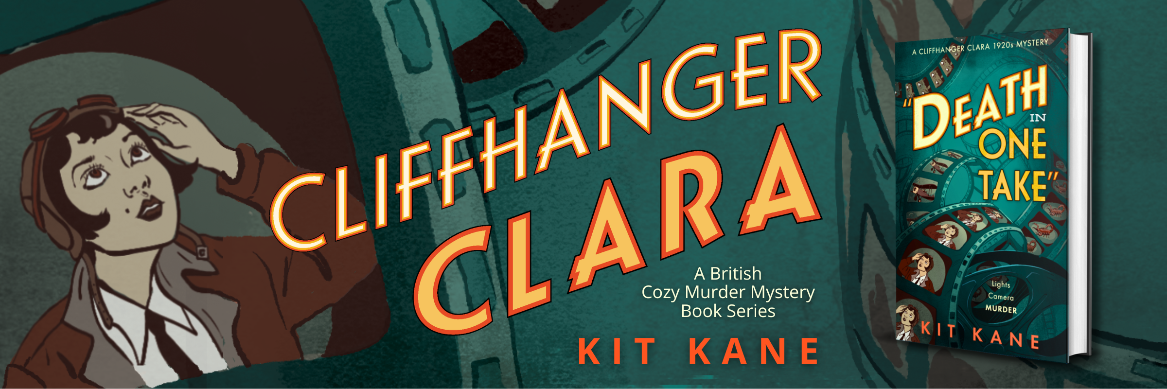 British Cozy Murder Mystery Book Series CLIFFHANGER CLARA by Kit Kane - Banner