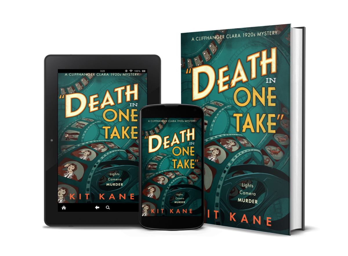 1920s Cozy Murder Mystery Book DEATH IN ONE TAKE by Kit Kane - A Cliffhanger Clara Mystery - Paperback