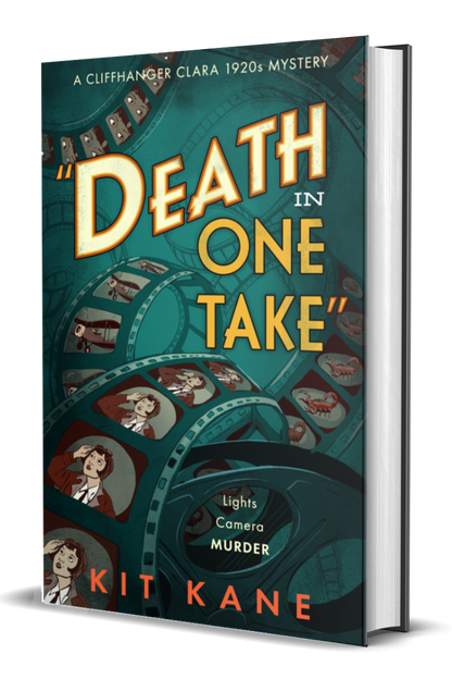 DEATH IN ONE TAKE - A British Cozy Murder Mystery Book by Kit Kane (Cliffhanger Clara Book 1) - Signed Hardcover